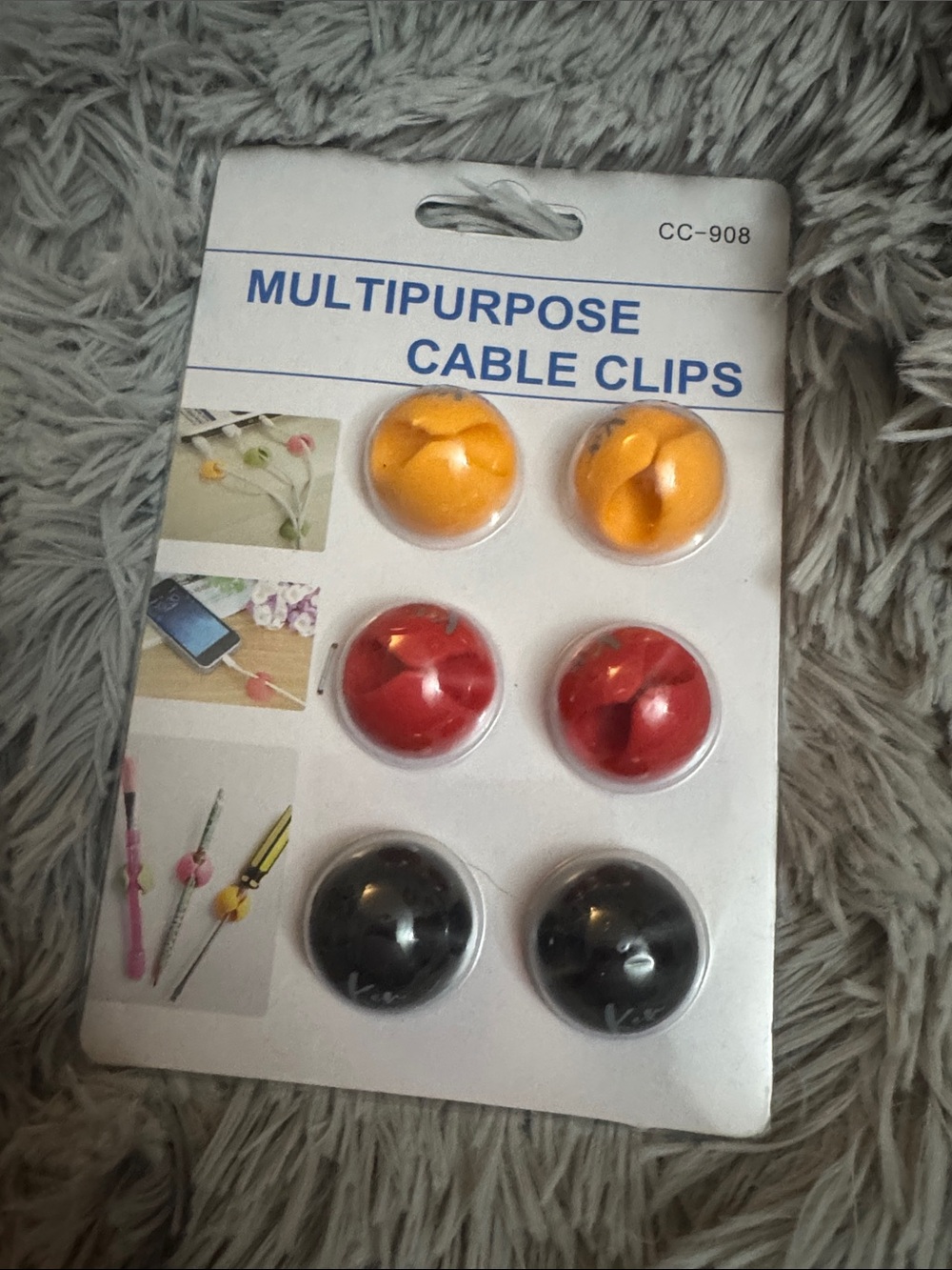 Multipurpose Cable Clips - Yellow, Red, Black - Pack of 6